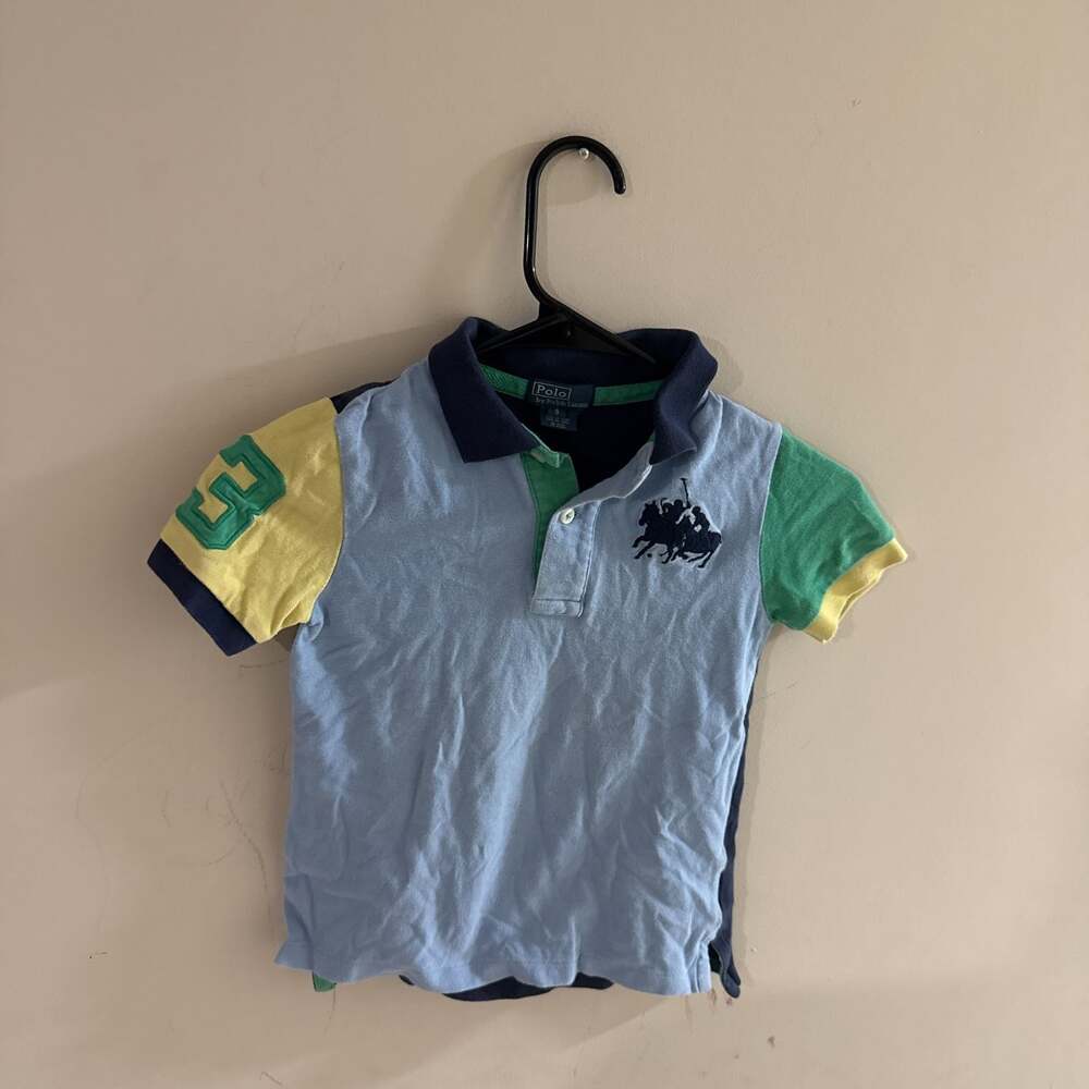 Polo Ralph Lauren Boys' Color Blocked Polo Shirt, Sz 5, Big Pony, "3" Sleeve - Picture 2 of 5